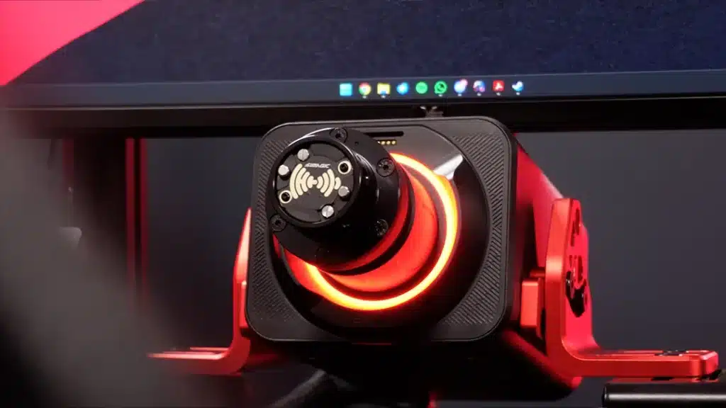 SIMAGIC Alpha Evo Wheel base mounted to sim rig